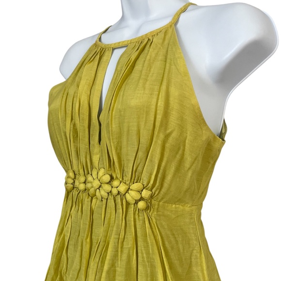 Green Fit and Flare Dress | Lined | Sleeveless Beaded Front - Picture 3 of 6